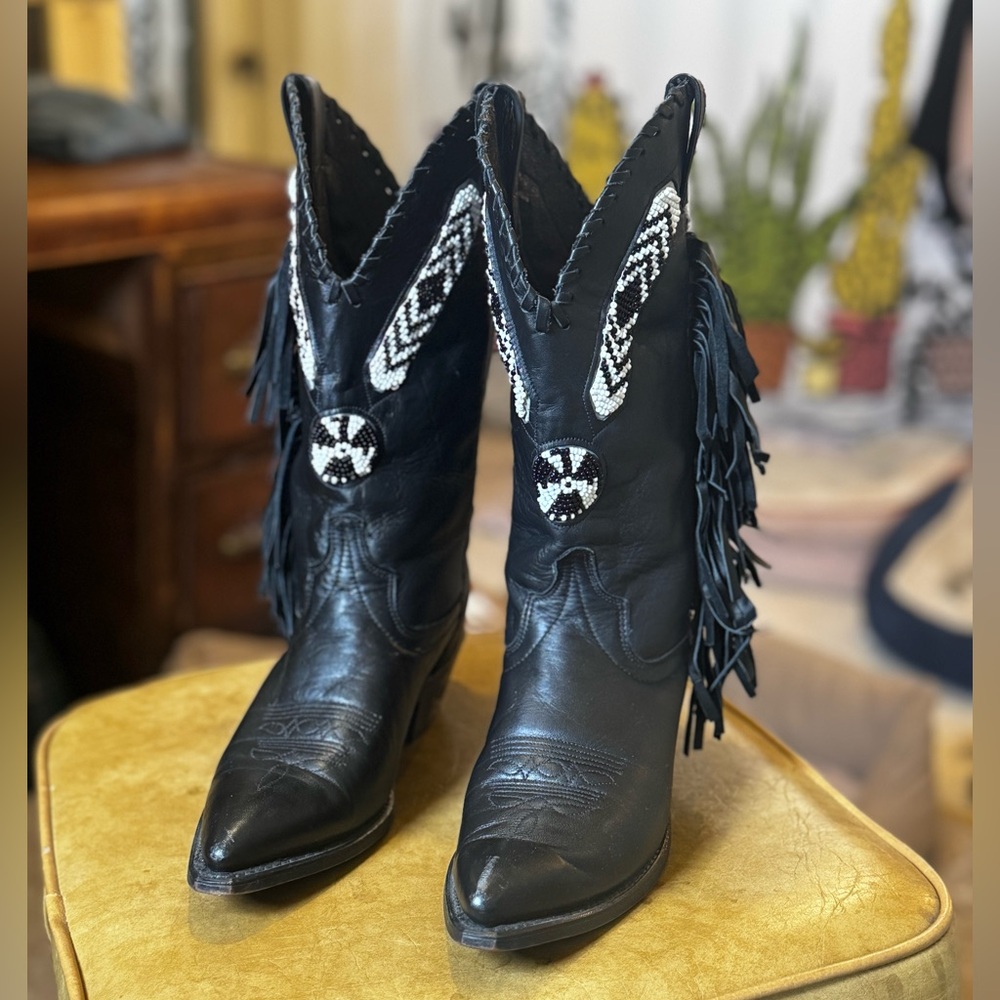 Code West Black Fringe Cowgirl Boots Size 6.5 / 7